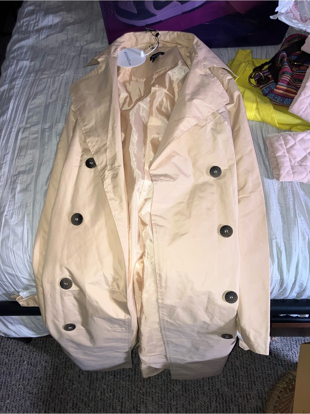 Boohoo Blush Pink Double-Breasted Trench Coat